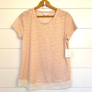 NWT $40 LC Lauren Conrad cream & orange striped shirt (medium)